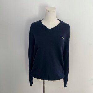 Lacoste 100% Cotton Navy V Neck Sweater | Women’s Size 4/ Small